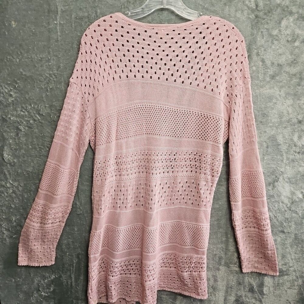 A Knitch above Vtg Women's Lg Pink Cardigan Duster open weave tunic - Picture 8 of 10